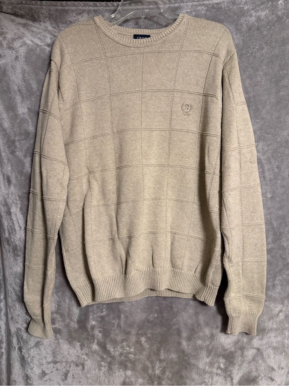 Izod Men's Beige Grid Crewneck Sweater